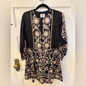 NEW Sue Sartor Black Shorty Flounce - Gold Embroidery